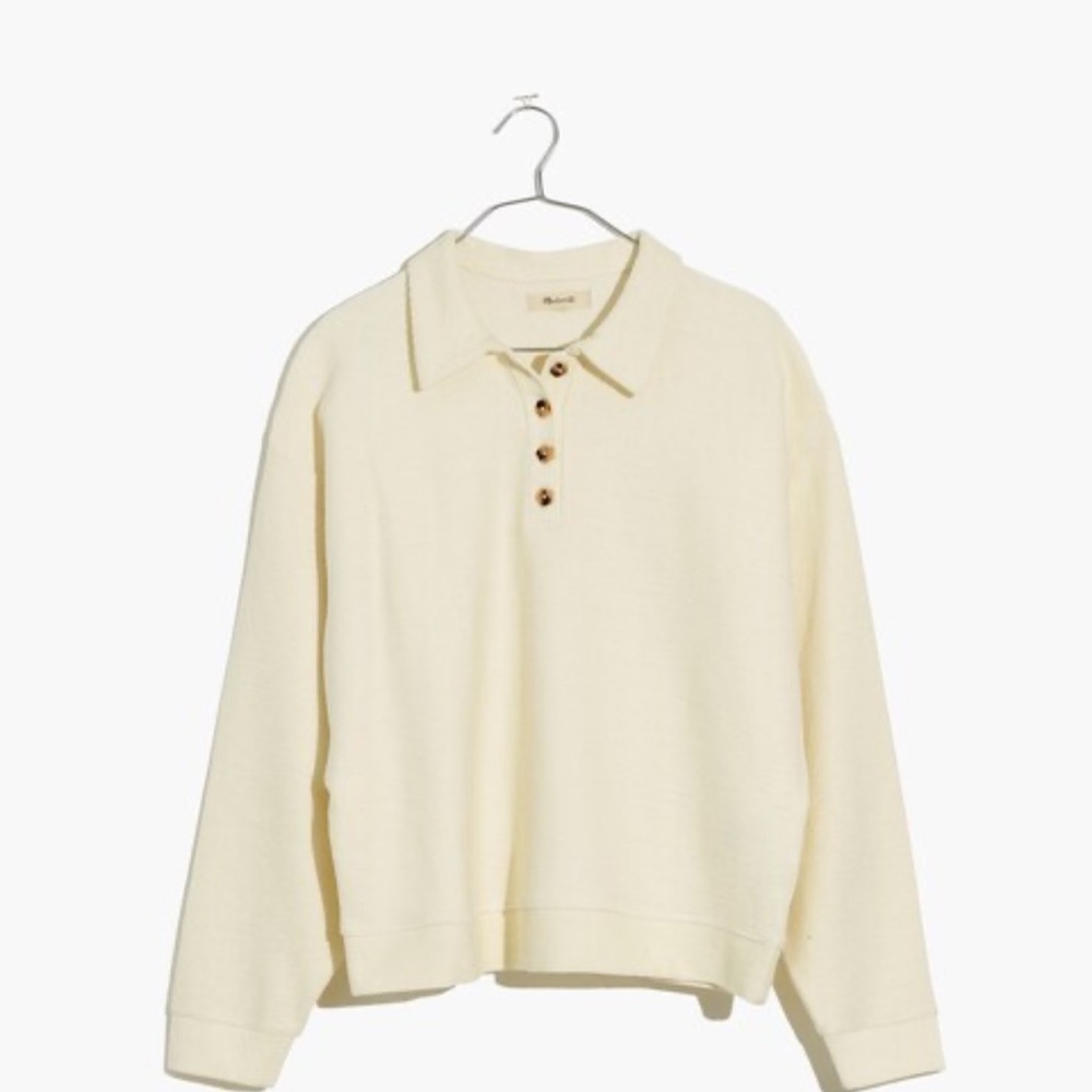 Madewell Ivory Ottoman Jacquard Polo Top